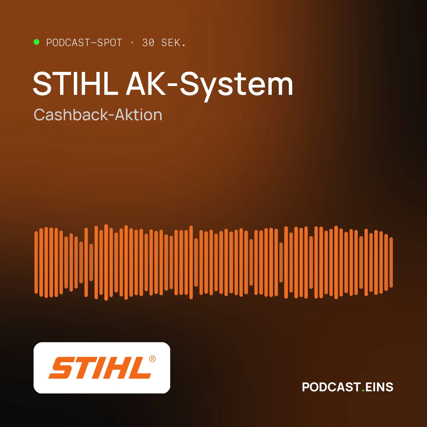 Cover des STIHL Podcast-Spots zum AK-System mit Wellenform