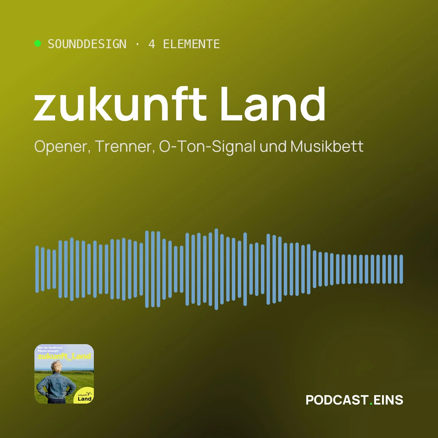 Cover des Sounddesigns von zukunft Land mit der Wellenform des Openers